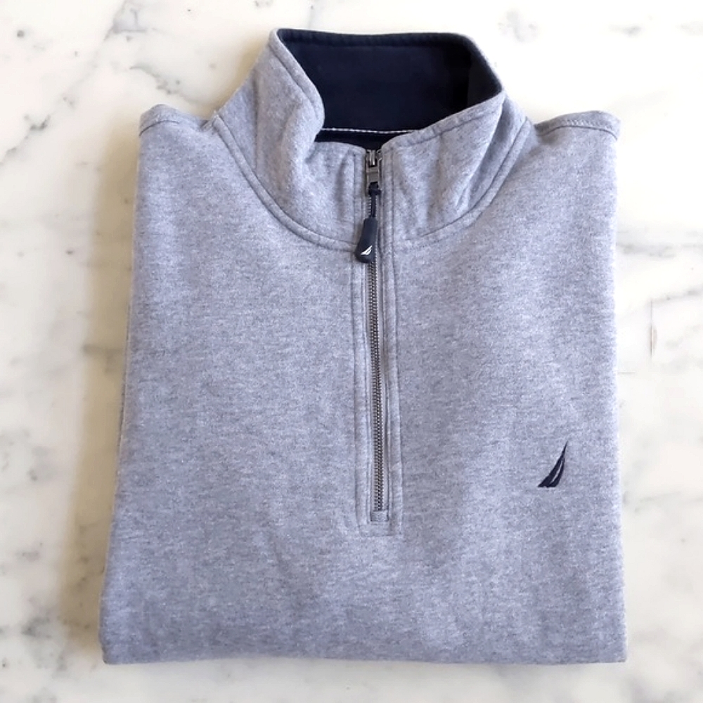 NWOT. Nautica Cotton Blended Highneck 1/3 Zip Fleece Jacket w/Logo and Pockets.